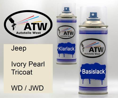 Jeep, Ivory Pearl Tricoat, WD / JWD: 400ml Sprühdose + 400ml Klarlack - Set, von ATW Autoteile West.